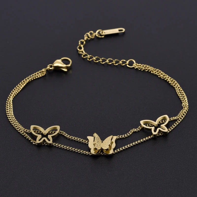 moon and star bracelets for women -Simple Style Butterfly Titanium Steel Plating 18k Gold Plated Bracelets