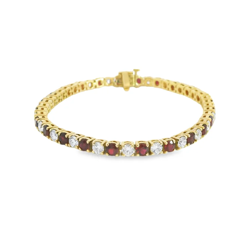 cuff bangles for women -18K Yellow Gold Natural Ruby and Diamond Bracelet