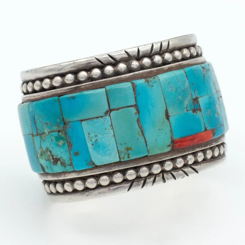 antique bracelets for women -Arlene Aguilar Santa Ana Pueblo Handmade Sterling Silver Turquoise Red Spiny Oyster Cuff Bracelet