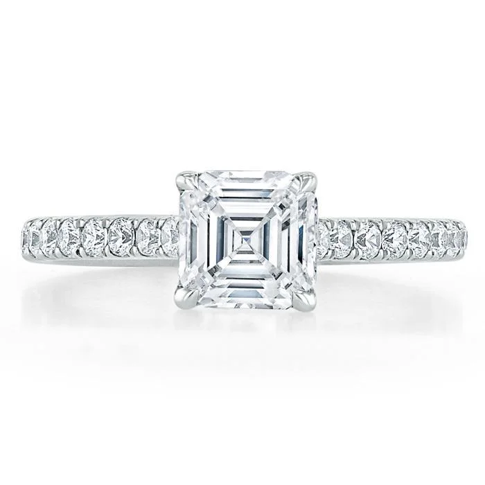 gemstone engagement rings for women -Asscher Cut Moissanite Engagement Ring, Classic Style