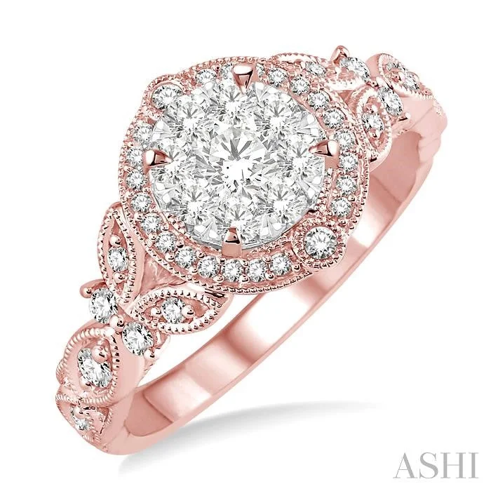 rose gold solitaire engagement rings for women -ROUND SHAPE HALO LOVEBRIGHT DIAMOND ENGAGEMENT RING