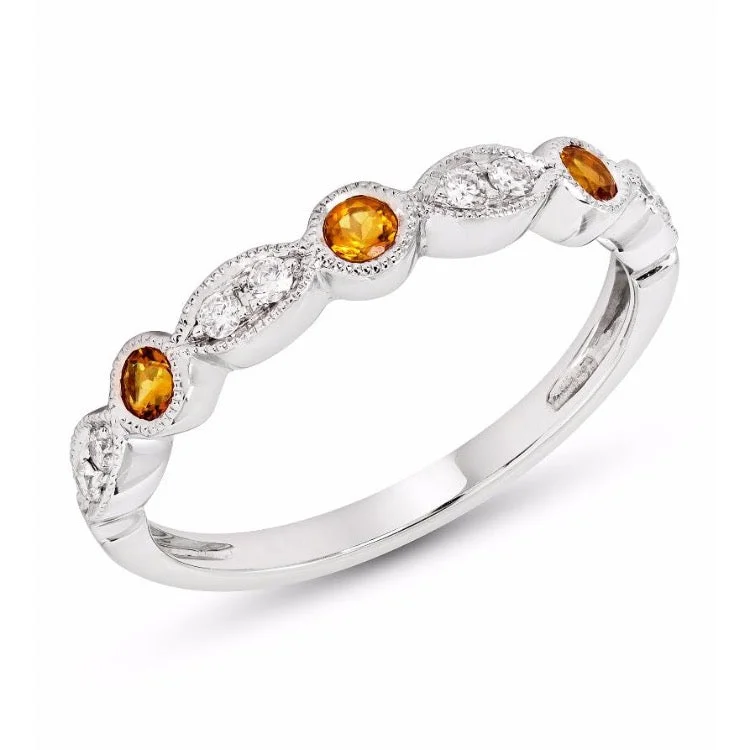 halo sapphire engagement rings for women -Citrine & Diamond Stackable Band