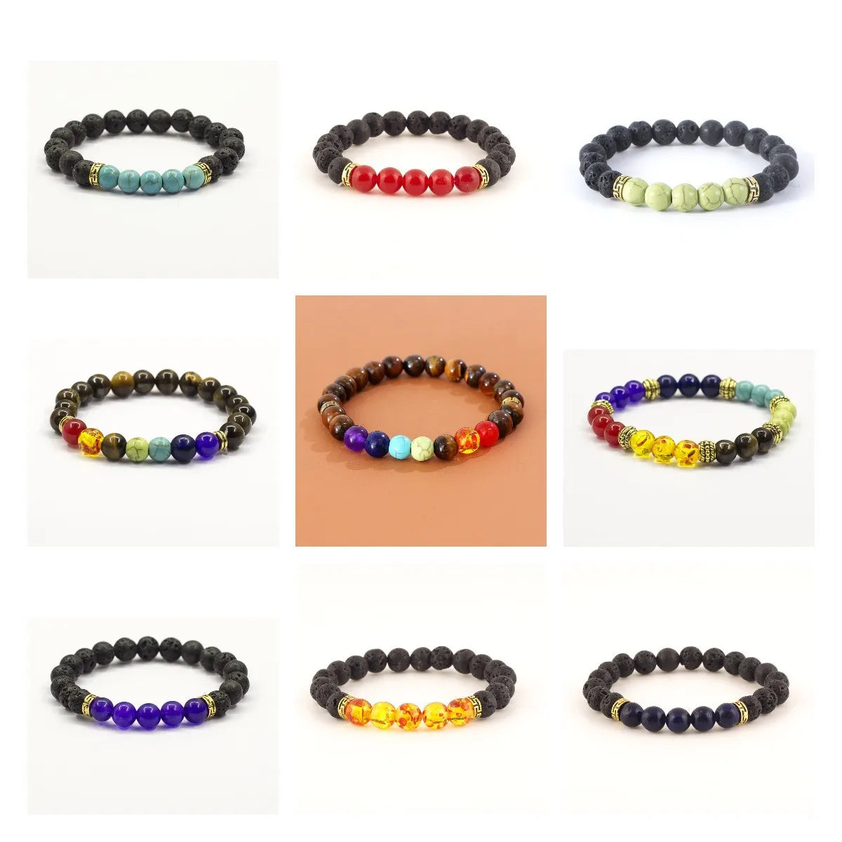 gemstone bracelets for women -New Volcanic Stone Natural Stone Tiger Eye Stone Agate Beads Colorful Bracelets