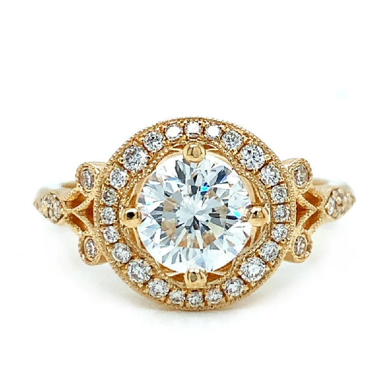 elegant engagement rings for women -Yellow Gold and Diamond Halo Ring-"Eternal Love"