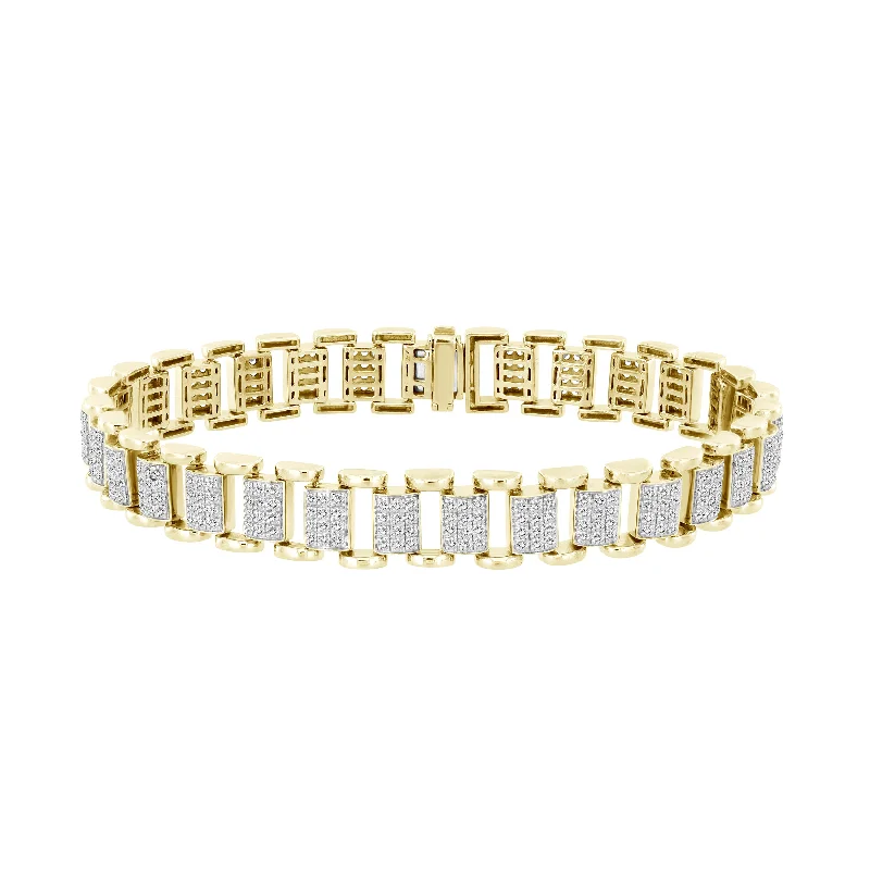 pearl bangles for women -MEN'S BRACELET 3.00CT ROUND DIAMOND 10K YELLOW GOLD