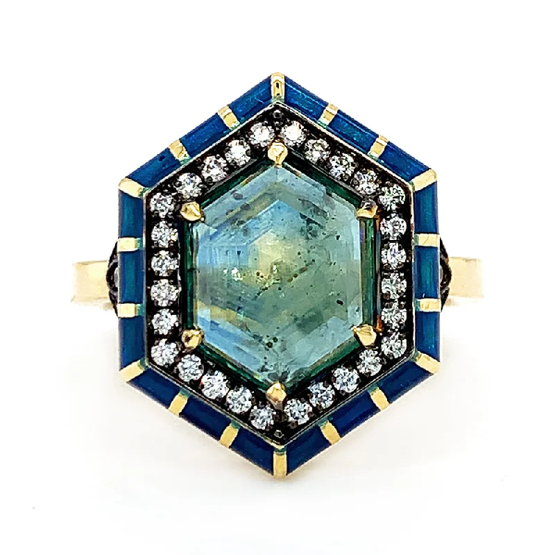 large diamond engagement rings for women -Montana Sapphire, Diamond & Enamel Ring - "Rock Candy Seaside"