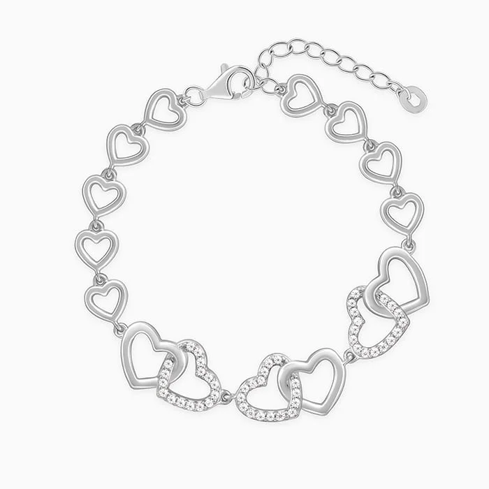 bangle bracelets for women -Silver Interlocked Heart Duo Bracelet