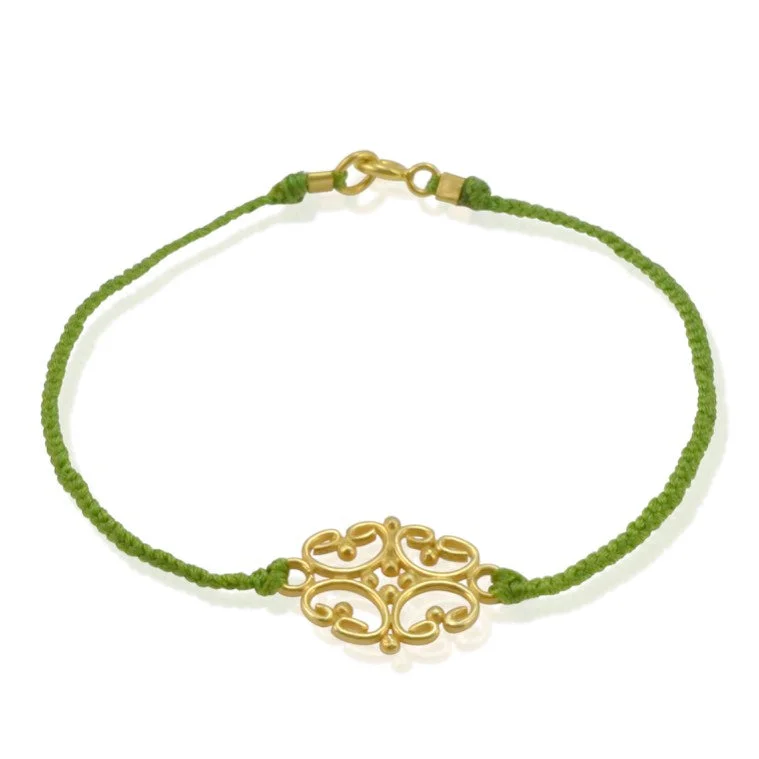 moonstone bracelets for women -Gold Plated Sterling Silver and Cord Bracelet - Green