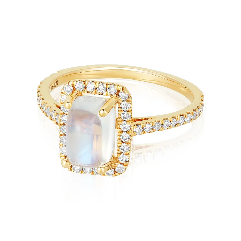 eco-friendly engagement rings for women -Moonstone Diamond Halo Ring