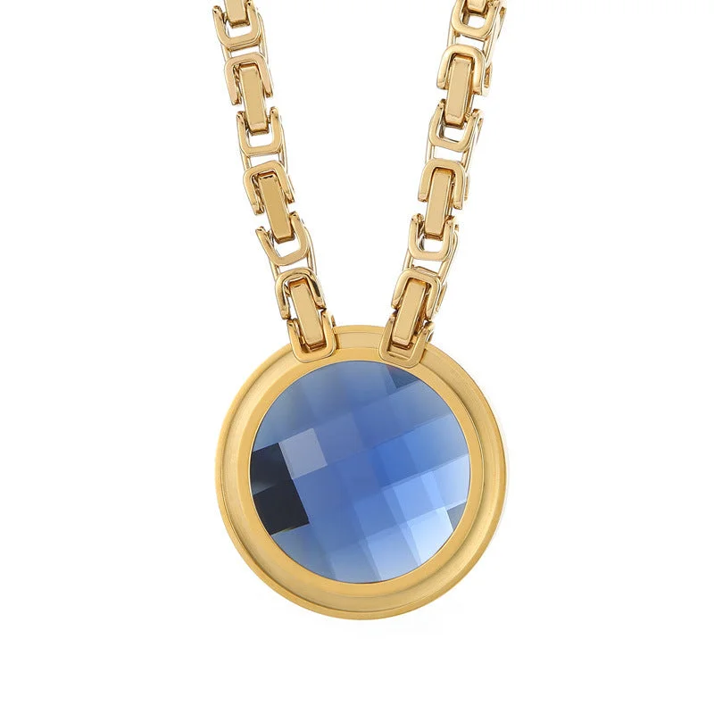 Gold Blue Necklace Kn114101-Z