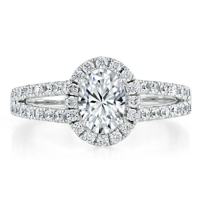 radiant cut diamond engagement rings for women -Oval Cut Moissanite Halo Engagement Ring, Tiffany Style