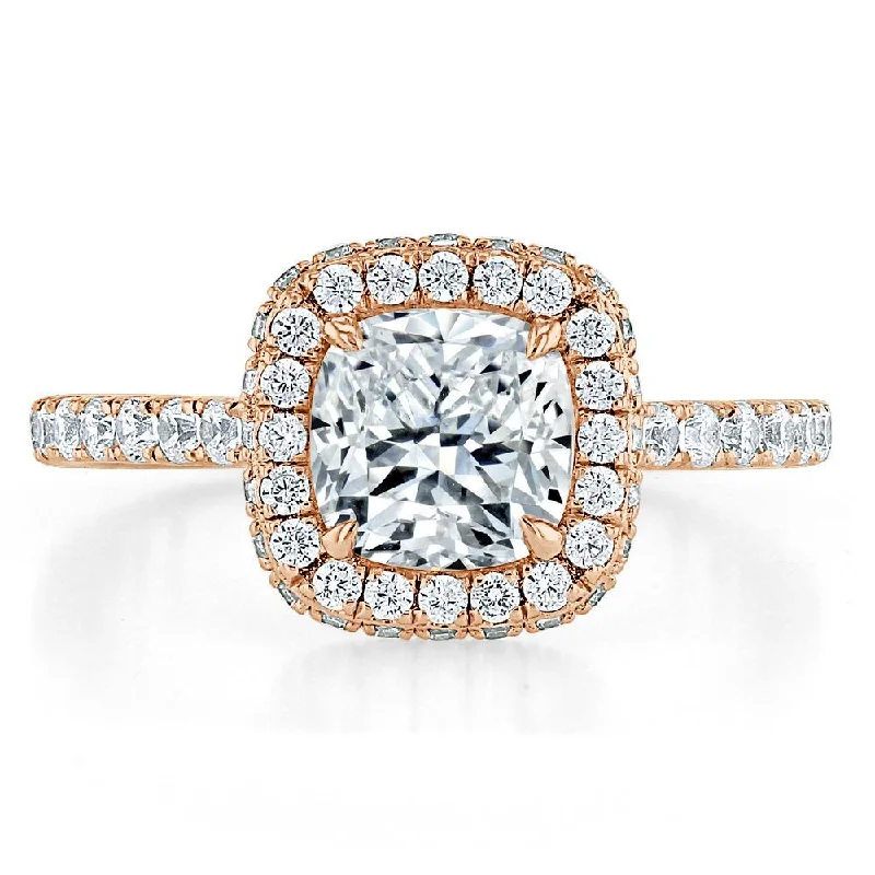 sustainable engagement rings for women -Cushion Cut Moissanite Halo Engagement Ring, Tiffany Style