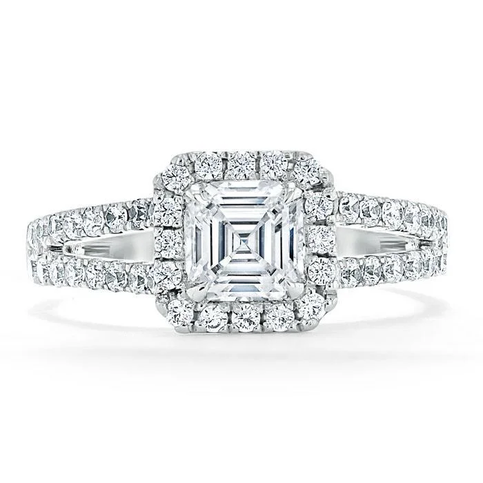 large diamond engagement rings for women -Asscher Cut Moissanite Engagement Ring, Classic Halo with Split Shank