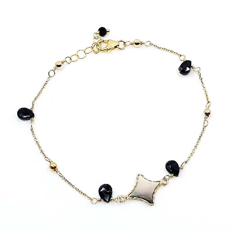 infinity symbol bangles for women -Elegant Mother of Pearl and Onyx Bracelet