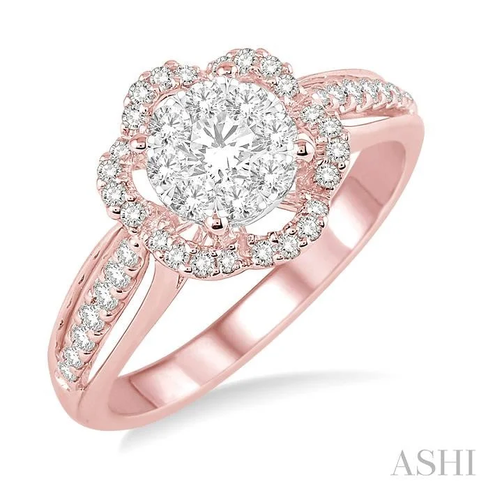 floral engagement rings for women -ROUND SHAPE LOVEBRIGHT DIAMOND FLOWER ENGAGEMENT RING