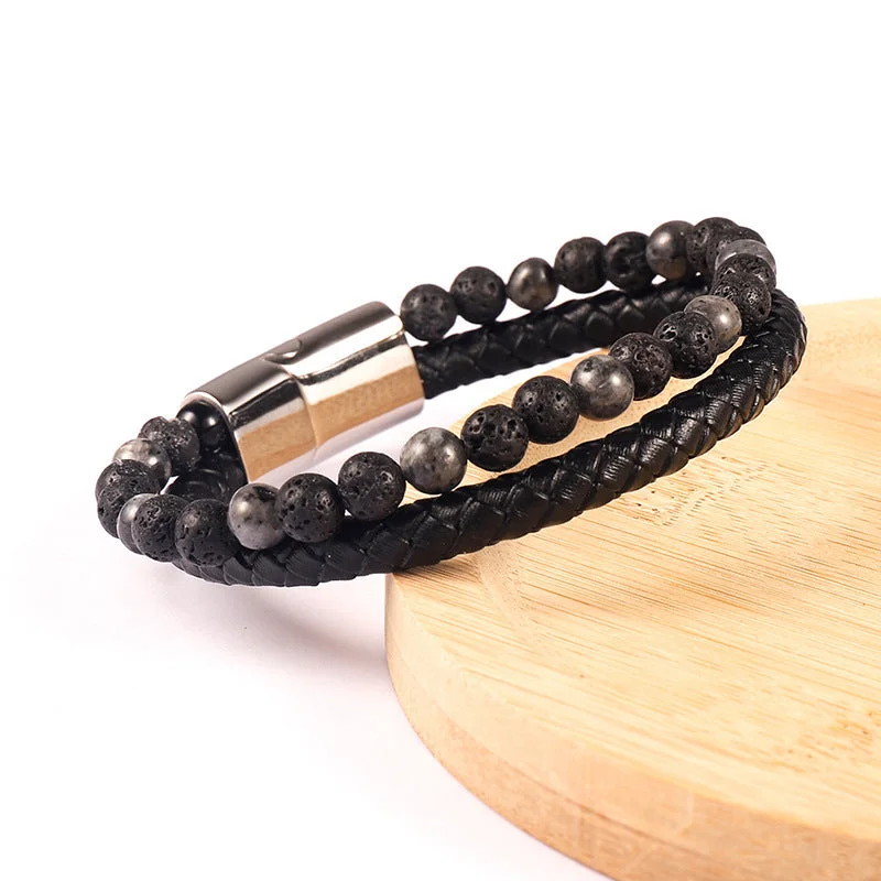 Leather Volcanic Stone Bracelet