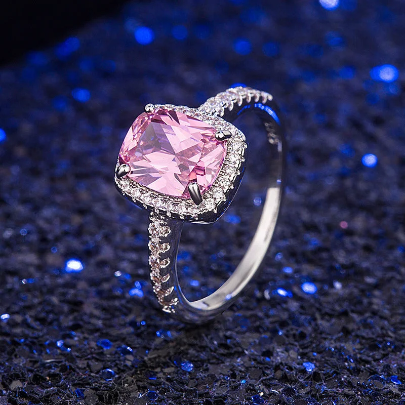 Pink Zircon Ring [Copper White Gold Plated]]