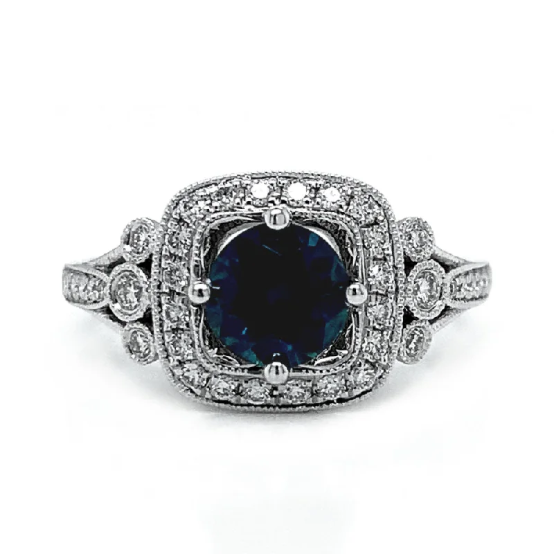 three-stone engagement rings for women -Montana Sapphire & Diamond Ring-"Delilah"