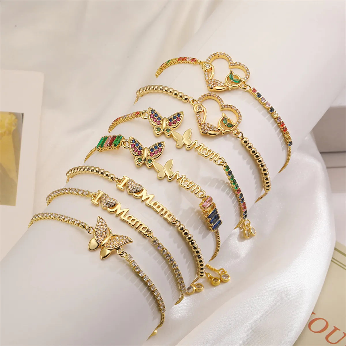 friendship bracelets for women -Elegant Classic Style Heart Shape Butterfly Copper Plating Chain Zircon 18k Gold Plated Bracelets