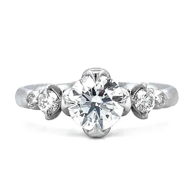 simple engagement rings for women -Platinum & Diamond Engagement Ring - "Triple Rosebud"