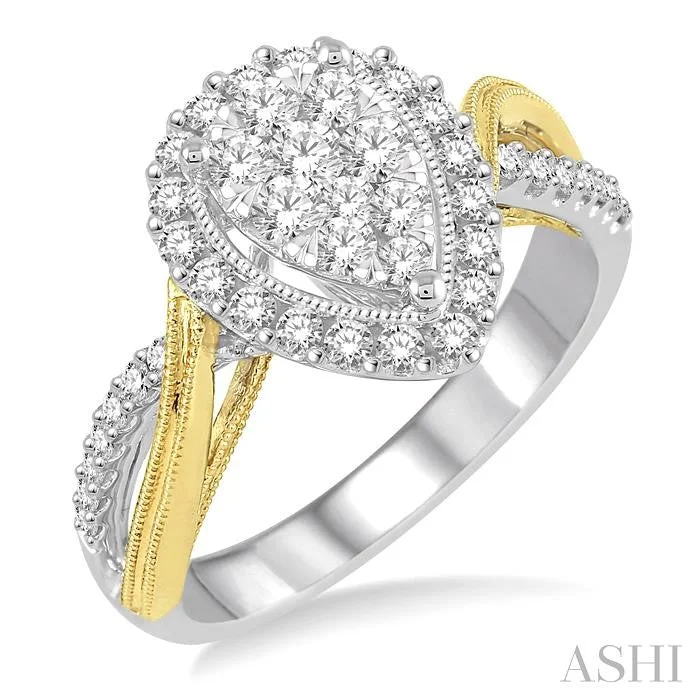 matching engagement and wedding rings for women -PEAR SHAPE HALO LOVEBRIGHT DIAMOND RING