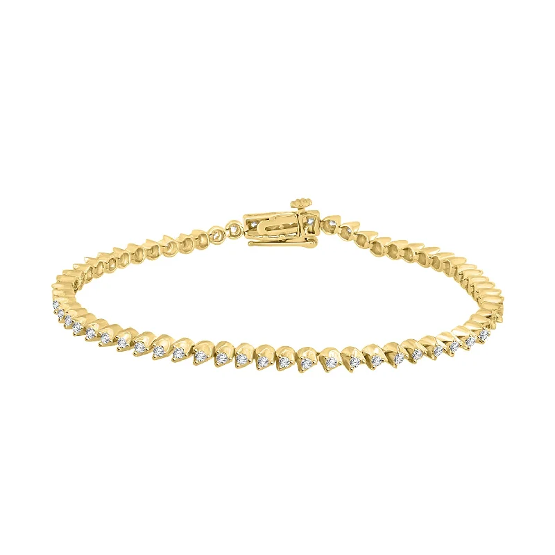 ethnic charm bracelets for women -LADIES BRACELET 1.00CT ROUND DIAMOND 14K YELLOW GOLD