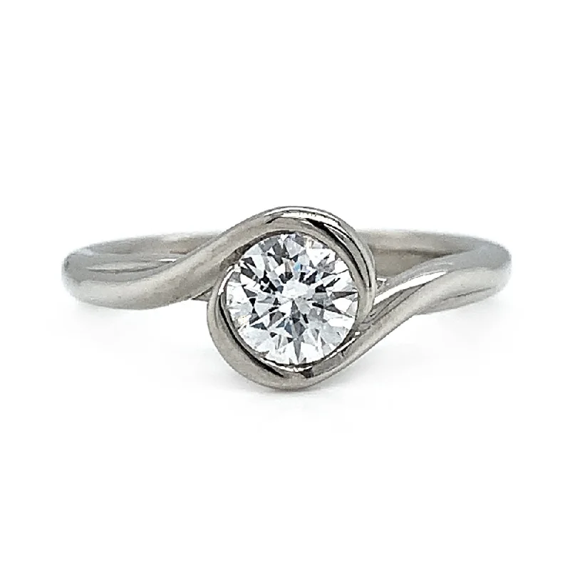 celebrity style engagement rings for women -White Gold Solitaire Semi-Bezel Set Twist Engagement Ring - "Snowdrift"