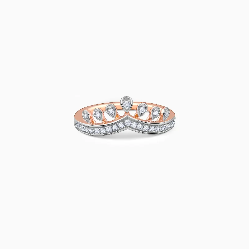 white gold engagement rings for women -Rose Gold Tiara Crown Diamond Ring