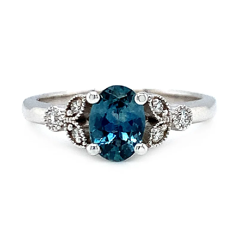 three-stone engagement rings for women -Montana Sapphire & Diamond Ring - "Montana Bloom"