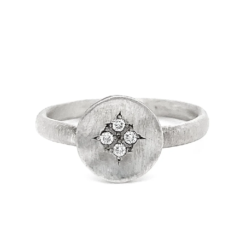 antique-inspired engagement rings for women -Sterling Silver & Diamond Ring - "Four Star Wave"