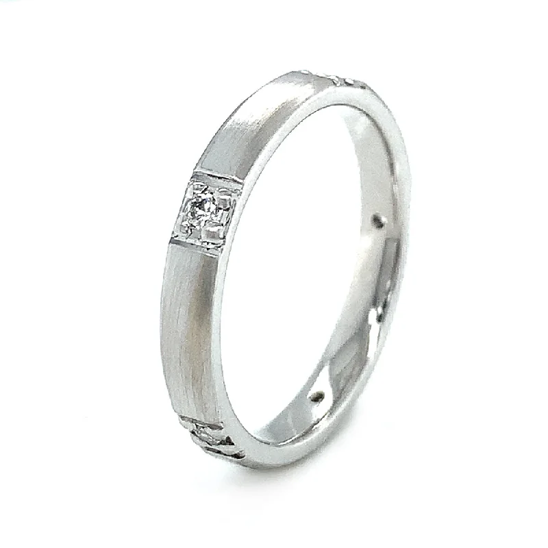 thick band engagement rings for women -White Gold & Diamond Wedding Band - "Shining Stars"