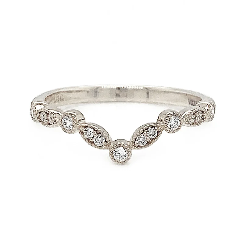 romantic engagement rings for women -White Gold & Diamond Contour Band - "Garden Stroll"