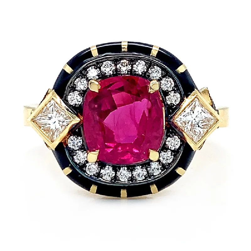 modern engagement rings for women -Ruby & Diamond Enamel Ring - "Rock Candy Glamour"