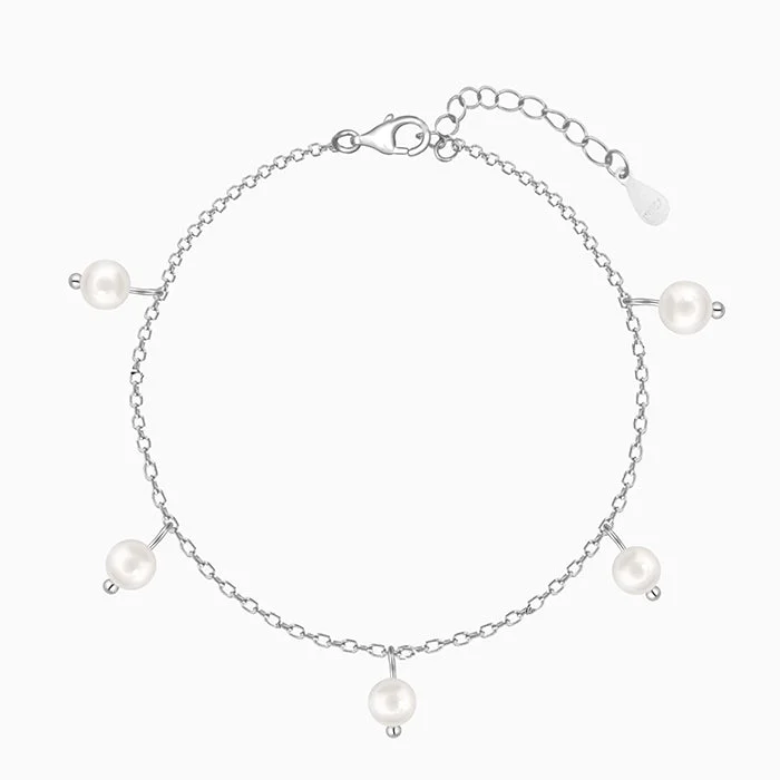 diamond bangles for women -Silver Pearl Charm Bracelet