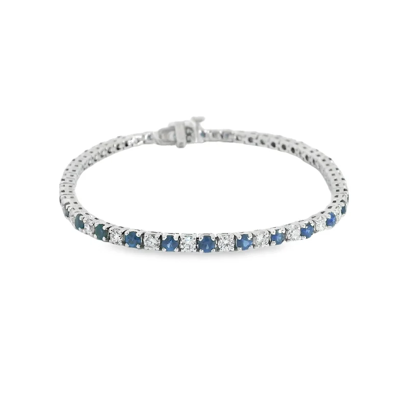 sparkly bracelets for women -14K White Gold Natural Blue Sapphire and Diamond Bracelet