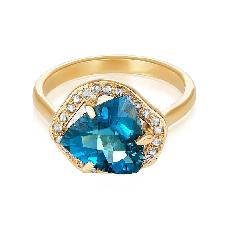 large stone engagement rings for women -Silvia Halo Diamond Ring - Blue Topaz