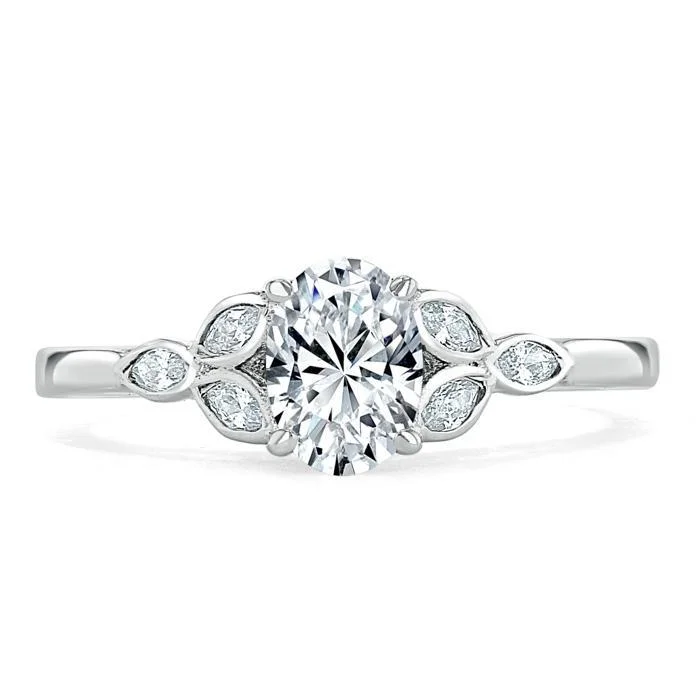 engraved engagement rings for women -Oval Cut Moissanite Engagement Ring, Vintage Style