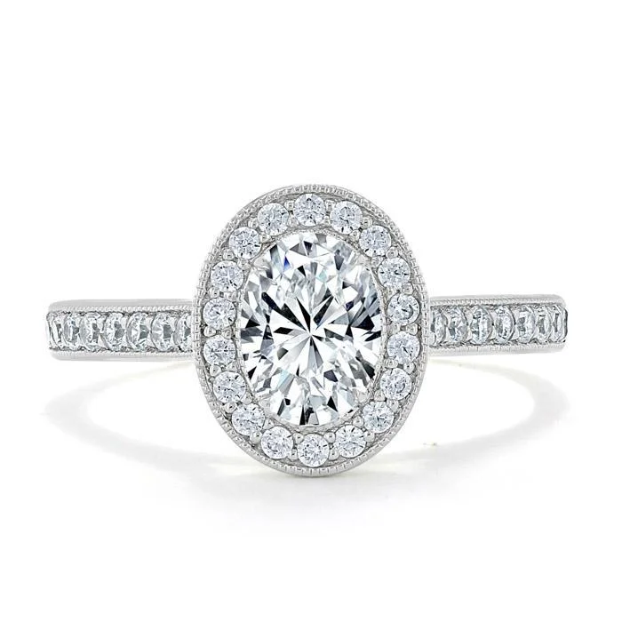 modern twist engagement rings for women -Oval Cut Moissanite Halo Engagement Ring, Tiffany Style