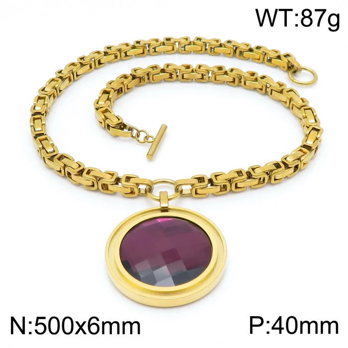 Gold Purple Necklace Kn201468-Z