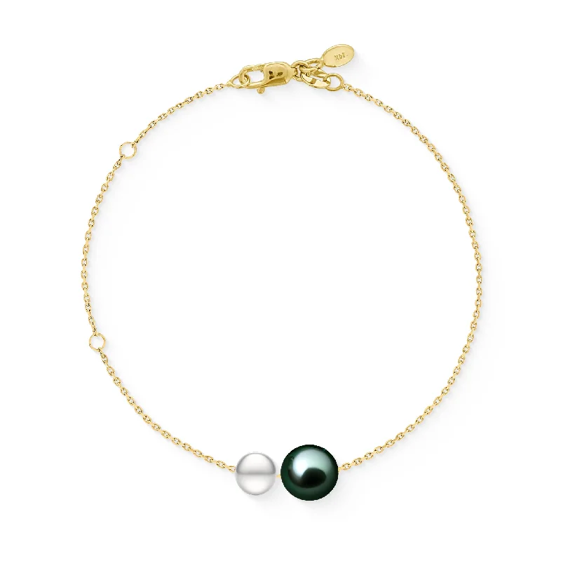 animal bracelets for women -Double White and Peacock Akoya Pearl Slider Bracelet