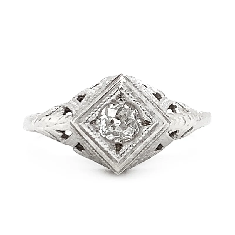 diamond halo engagement rings for women -Old Miner Diamond Ring - "Kristine" - with Antique Diamond