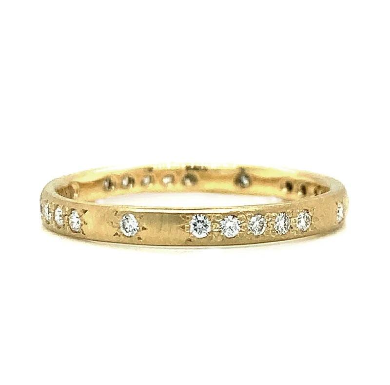 custom halo engagement rings for women -Diamond & Yellow Gold Patterned Band - "Memories Thin"