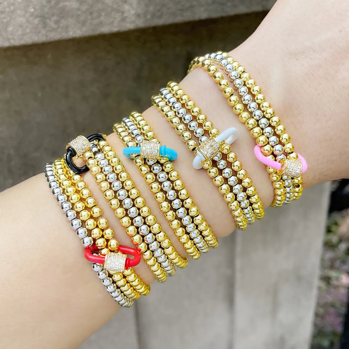 bangles for women -European And American Creative Personality Fashion Bracelet Hip Hop Metal Round Bead Multi-layer Bracelet