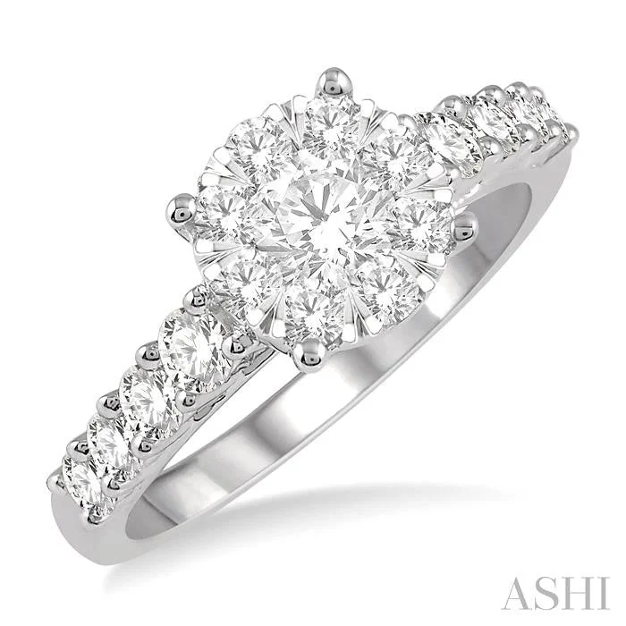 diamond halo engagement rings for women -ROUND SHAPE LOVEBRIGHT ESSENTIAL DIAMOND ENGAGEMENT RING