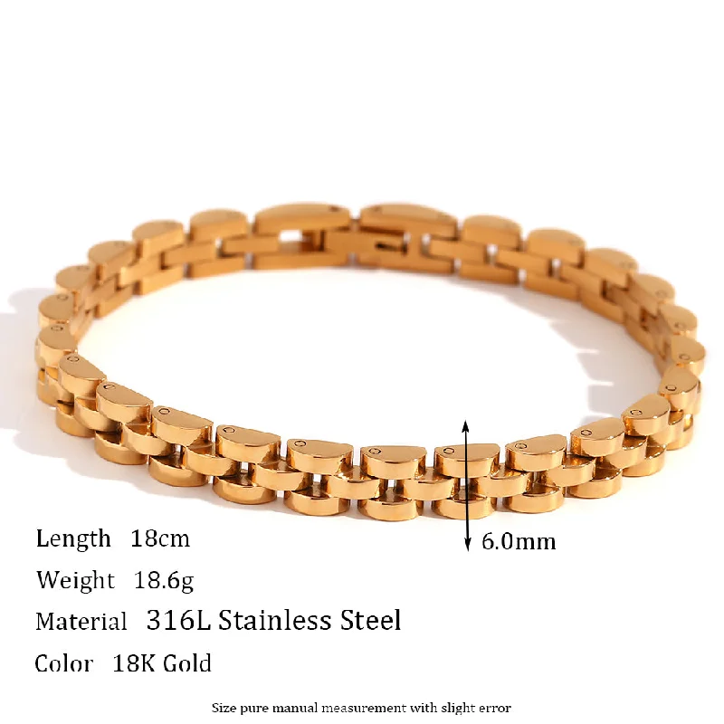 6mm Thin Strap Chain Bracelet 18cm-Gold