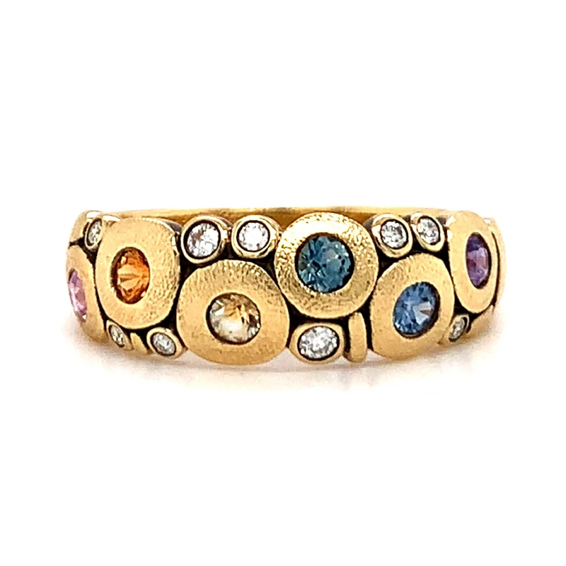 platinum engagement rings for women -Montana Sapphire & Diamond Yellow Gold Domed Ring - "Rainbow Candy"