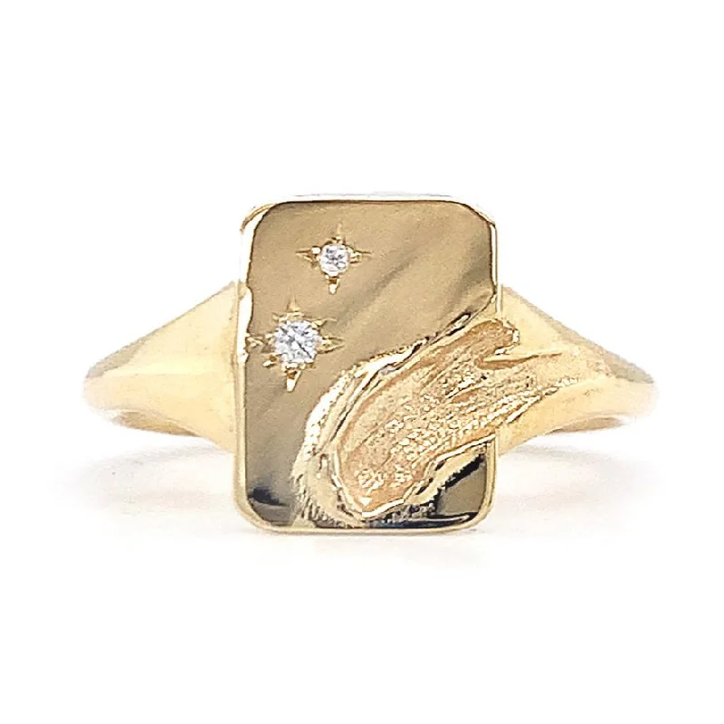 vintage diamond engagement rings for women -Diamond & Yellow Gold Signet Ring - "Van Gogh Sunflower"