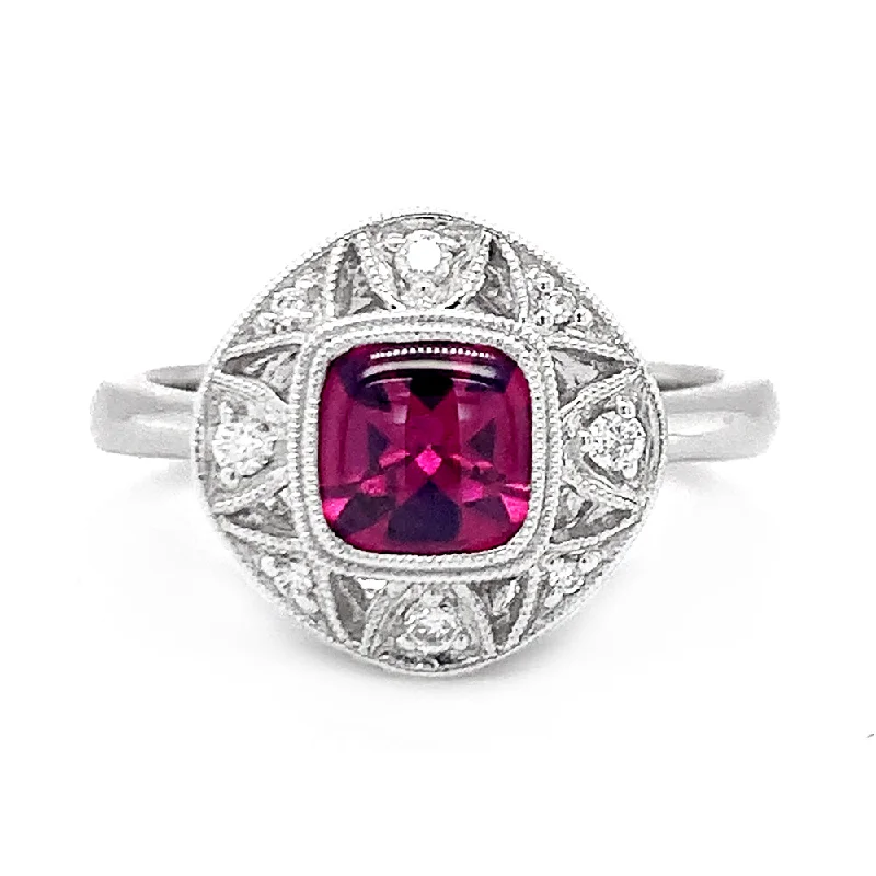 ruby engagement rings for women -White Gold Diamond and Rhodolite Ring