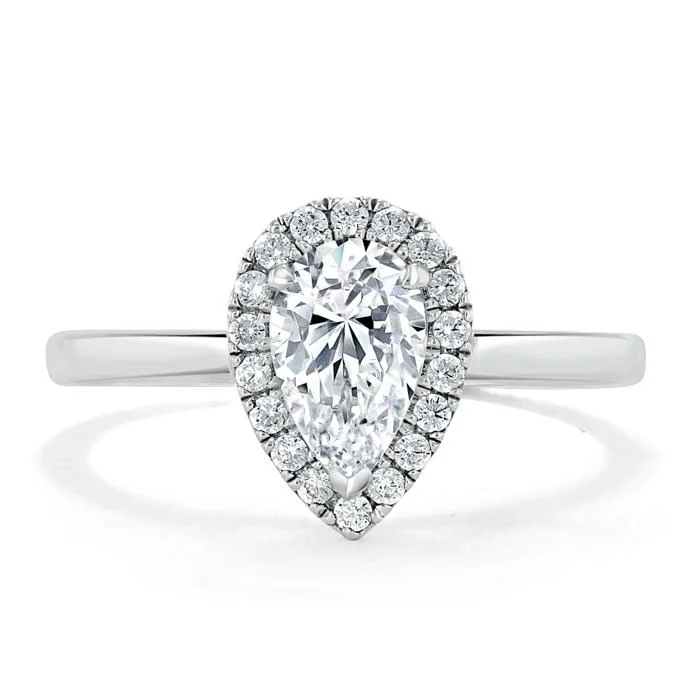 solitaire engagement rings for women -Pear Cut Moissanite Halo Engagement Ring