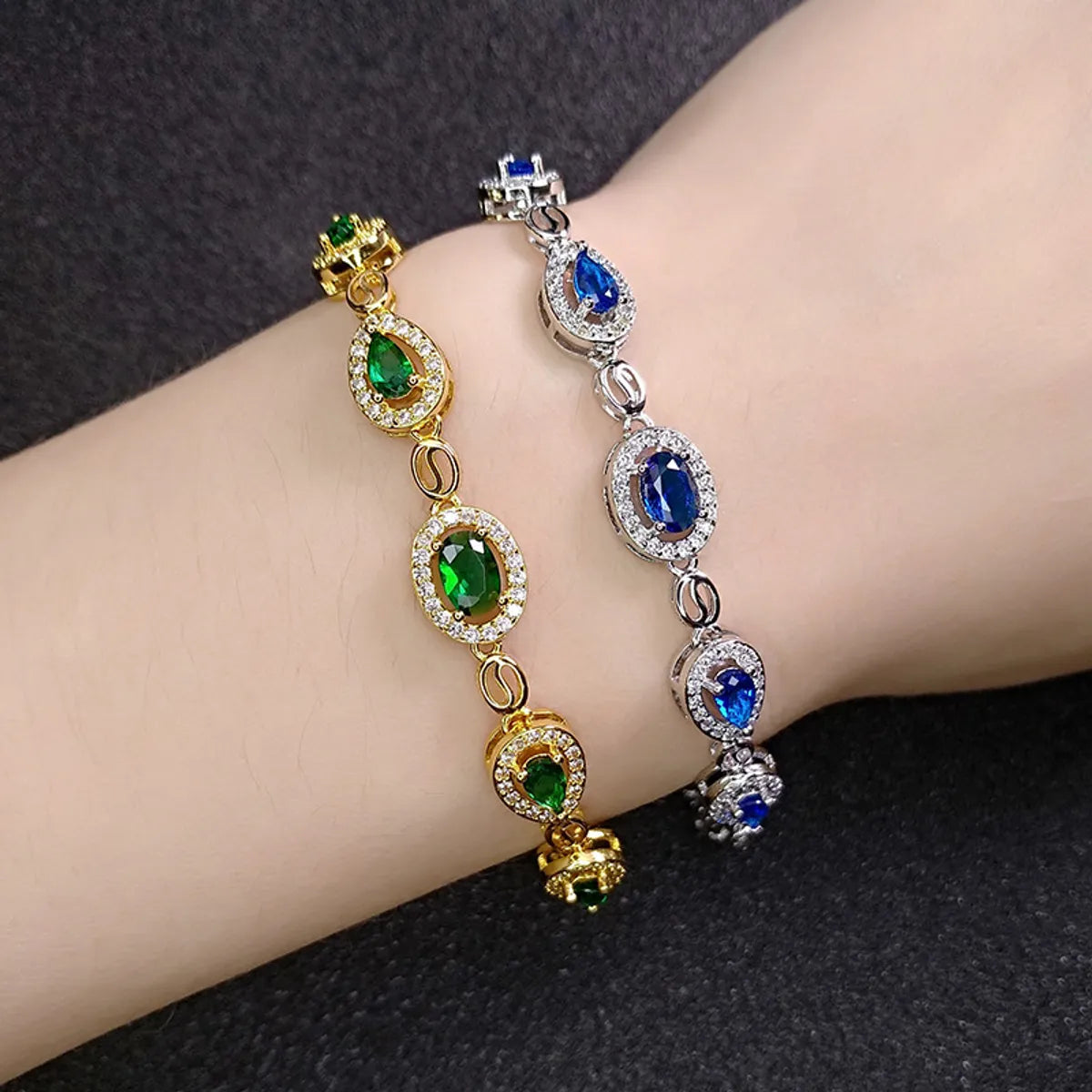 engraved charm bracelets for women -Fashion Imitation Emerald Platinum Plated Sapphire Copper Bracelet